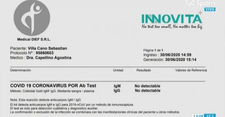 Prueba Covid negativa, Sebastián Villa