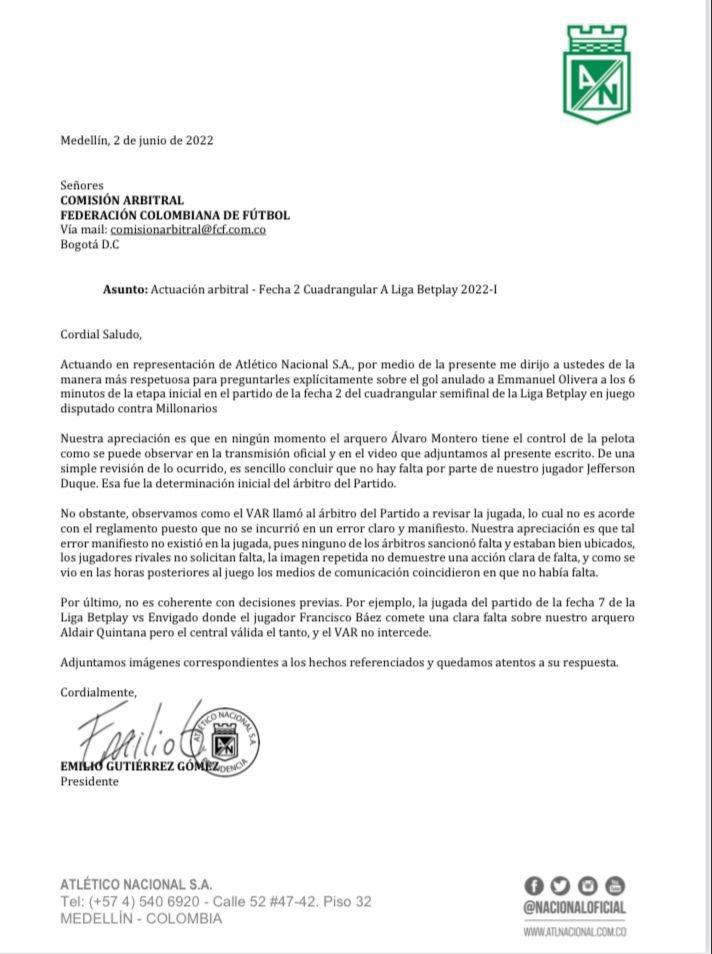 Carta Nacioal por VAR Emanuel Olivera