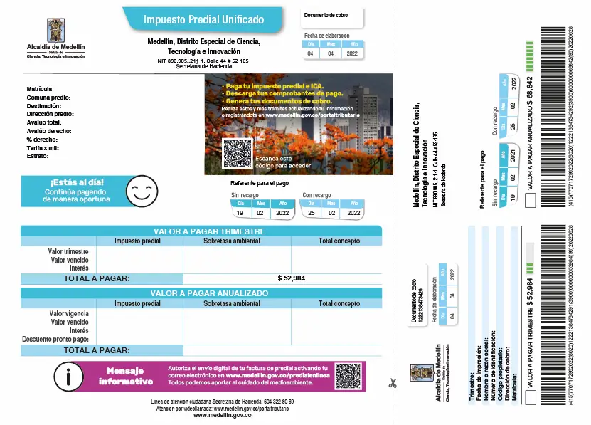 La nueva factura del impuesto predial Medellín