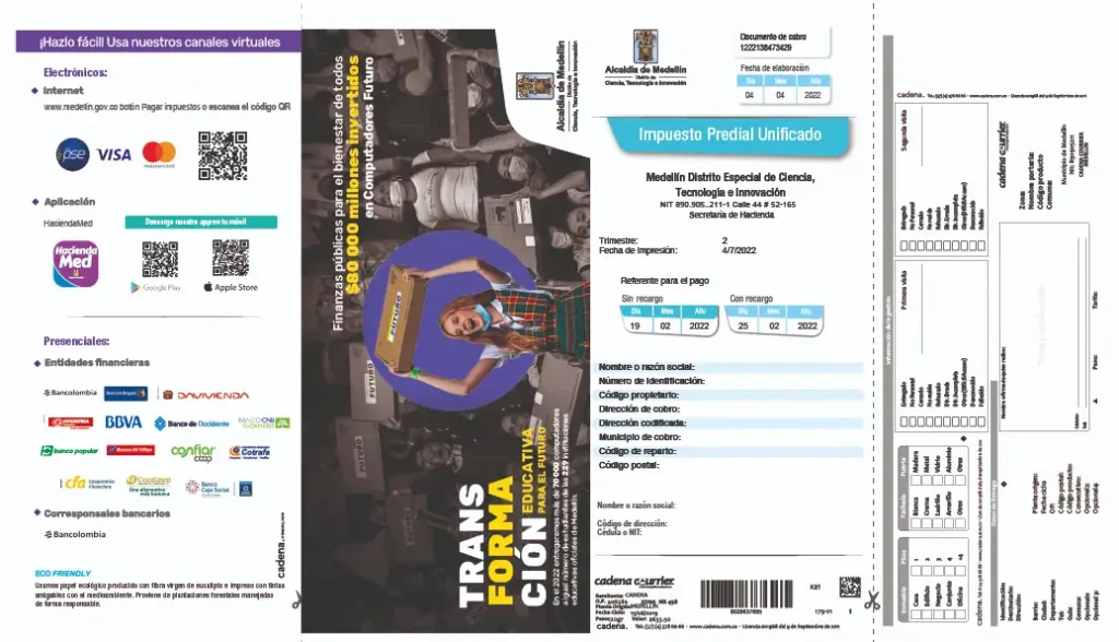 La nueva factura del impuesto predial Medellín.