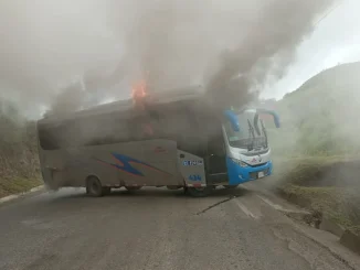 Bus quemado durante paro armado.