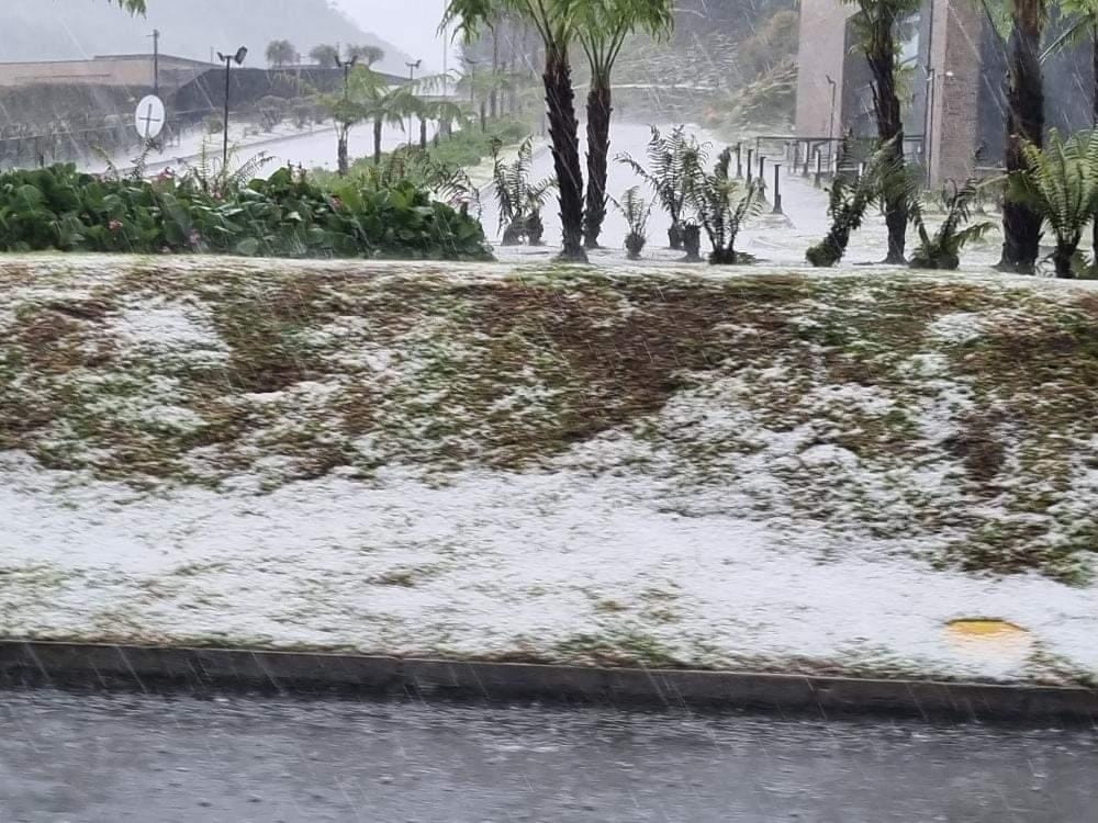 El granizo cubrió de blanco el Alto de Las Palmas y así se vio la vía. /FOTOS: DENUNCIAS ANTIOQUIA