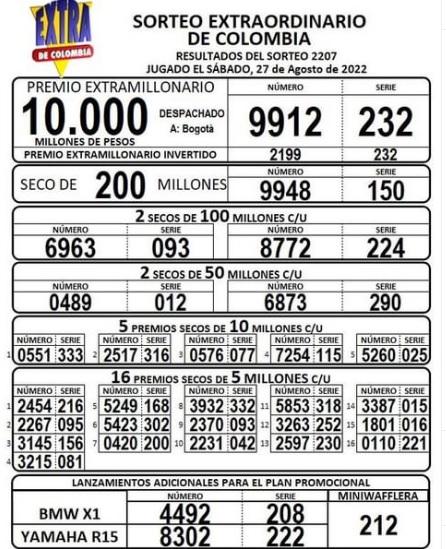 Resultados Extra de Colombia del sábado 27 de agosto. /FOTO: TOMADA DE INSTAGRAM