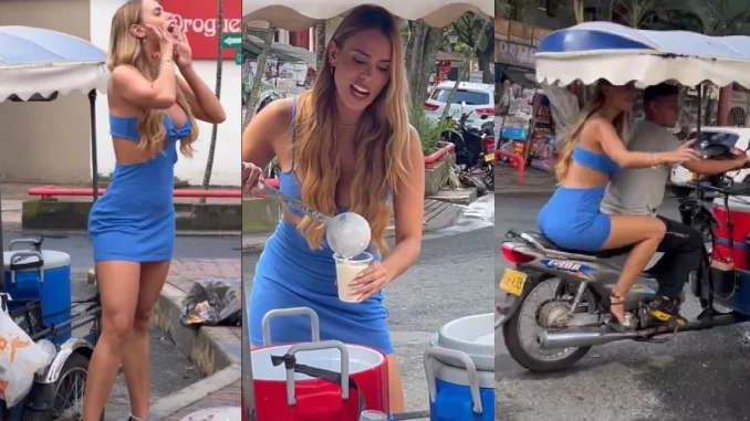 Sexy tiktoker le ayudó a un joven a vender mazamorra