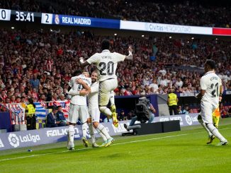 Celebración del Real en el derbi de Madrid.