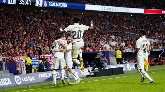 Celebración del Real en el derbi de Madrid.