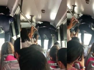 Se trepó en las sillas de un bus que iba lleno para poder salir