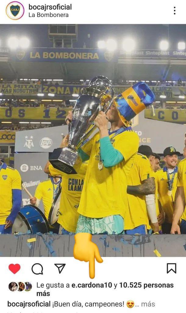 Edwin Cardona le dio 'me gusta' a una publicación de Boca Juniors.