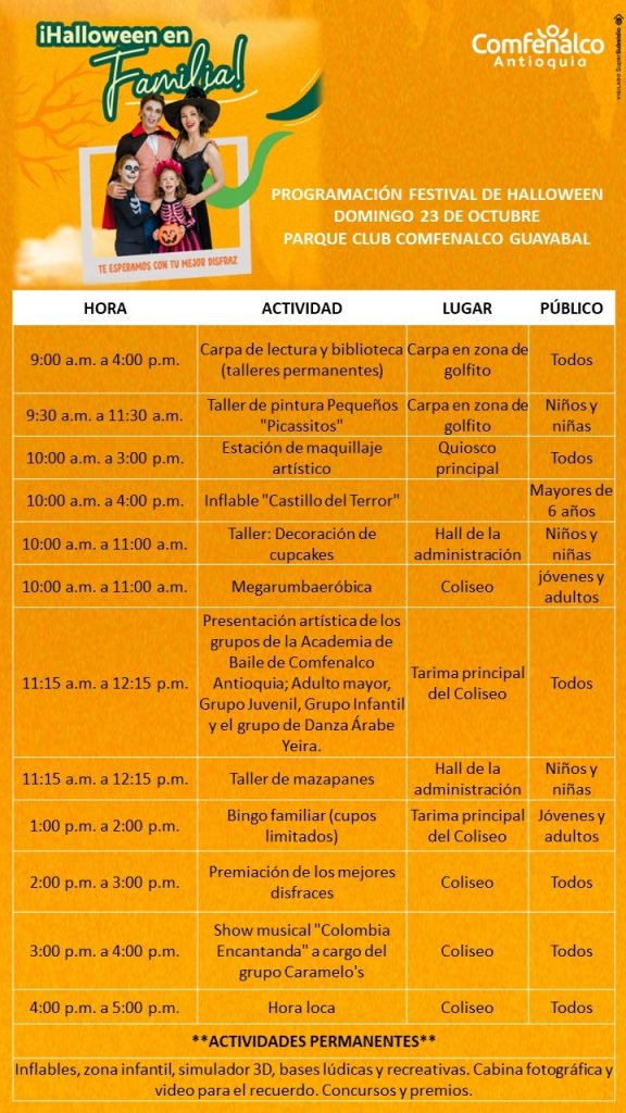 Programación completa del Festival de Halloween. FOTO: CORTESÍA