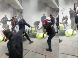 Golpiza a un policía en Bogotá.