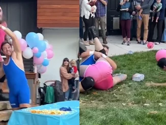 En el video viral, dos luchadores se pelean durante una revelación de sexo del bebé.