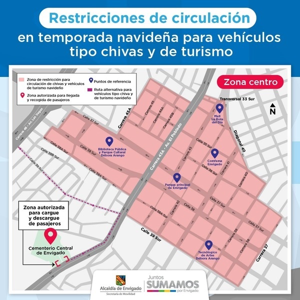 Restricción de chivas y de vehículos de turismo en Zona Centro de Envigado