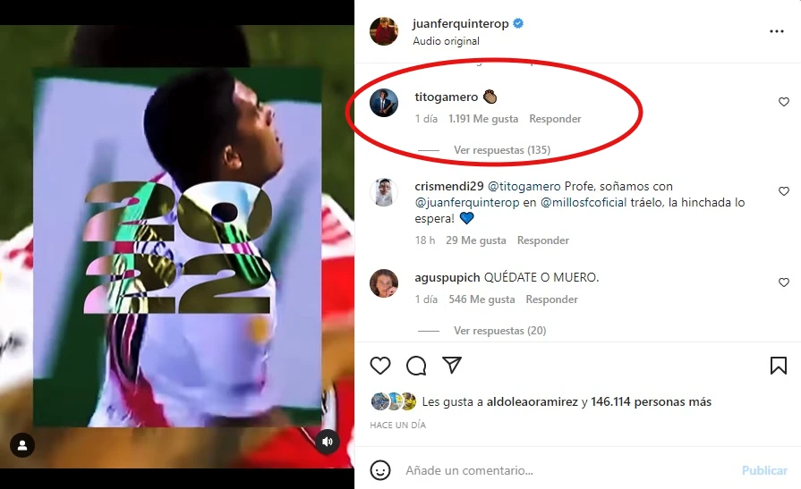 Juan Fernando Quintero en redes sociales.