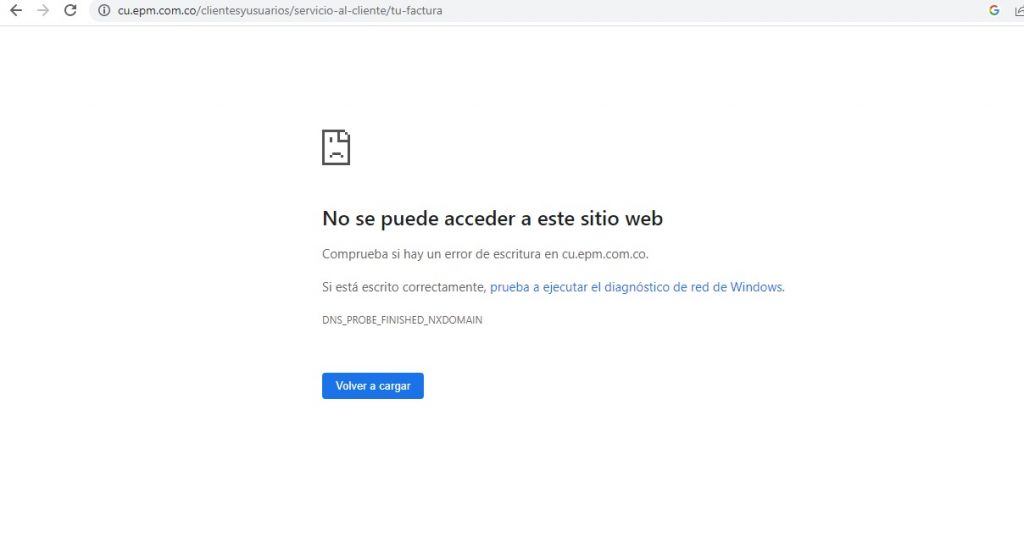 Página de EPM caída 