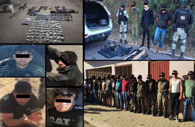 Arsenal incautado y otros miembros del Cártel de Sinaloa capturados. /FOTO: BBC. 