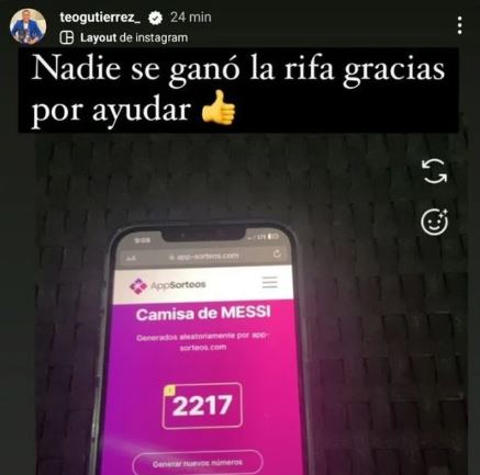 Así anunció Teófilo Gutiérrez que nadie se ganó la rifa. /FOTO: CAPTURA PANTALLA. 