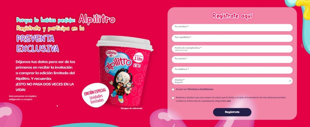 Este es el registro para participar y obtener el producto en exclusiva. /FOTO: CAPTURA PANTALLA. 