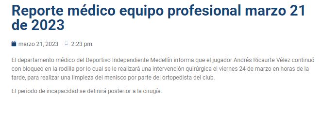 Parte médico del Independiente Medellín. /FOTO: DIM. 