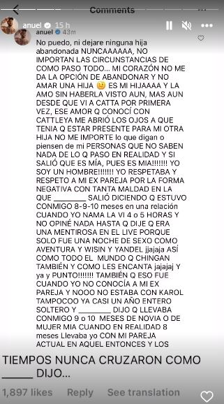 Publicaciones de Anuel AA reconociendo a su hija Gianella. /FOTO: CAPTURA DE PANTALLA. 