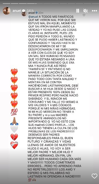Publicaciones de Anuel AA reconociendo a su hija Gianella. /FOTO: CAPTURA DE PANTALLA. 