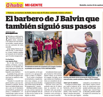 Nota de Q'HUBO sobre el barbero del cantante J Balvin. /FOTO: ARCHIVO. 