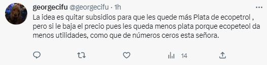 Comentarios de los usuarios sobre declaraciones de la ministra de Minas y Energías, Irene Vélez. /FOTOS: CAPTURAS DE PANTALLA.