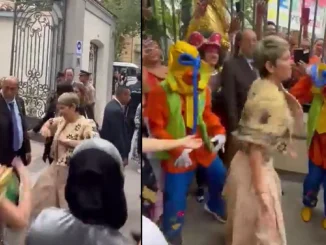 La primera dama sorprendió a los diplomáticos europeos bailando mapalé a la salida de la embajada.
