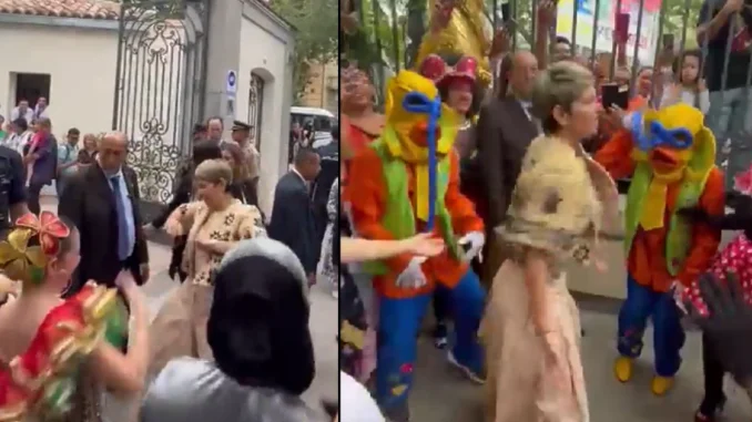 La primera dama sorprendió a los diplomáticos europeos bailando mapalé a la salida de la embajada.