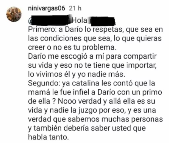 La respuesta completa de Nini Johana Vargas