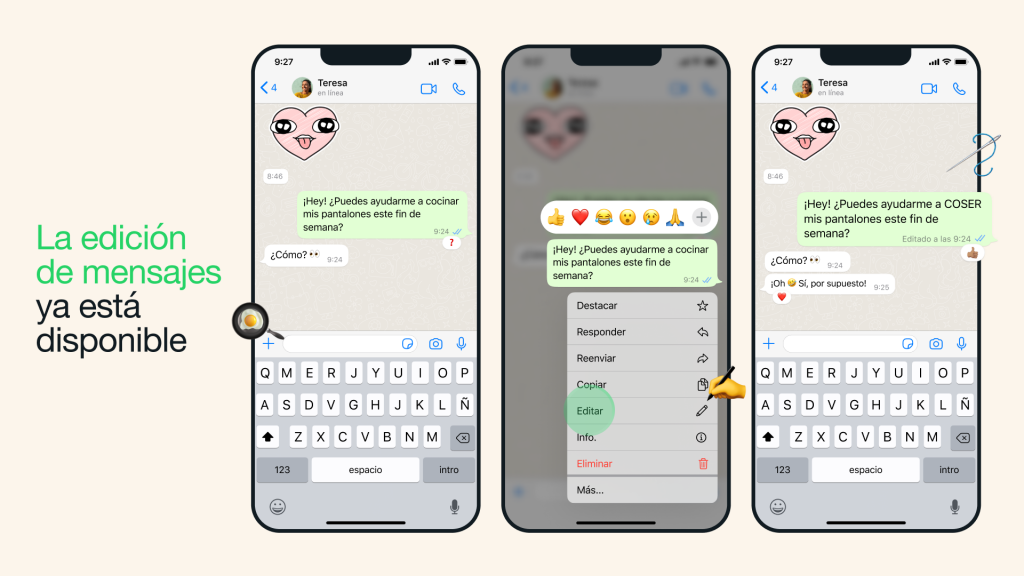 Opción para editar mensajes en WhatsApp