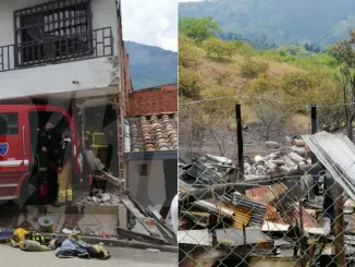 Incendio y accidente de bomberos en Bello