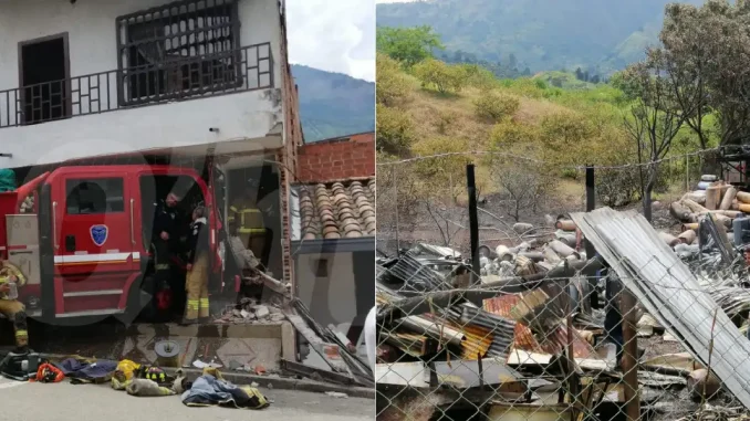 Incendio y accidente de bomberos en Bello