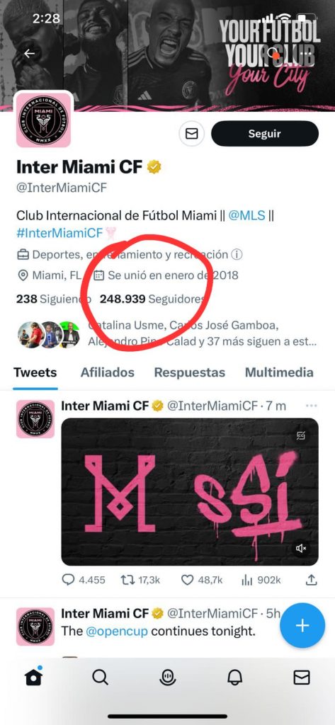 Redes sociales del Ínter de Miami