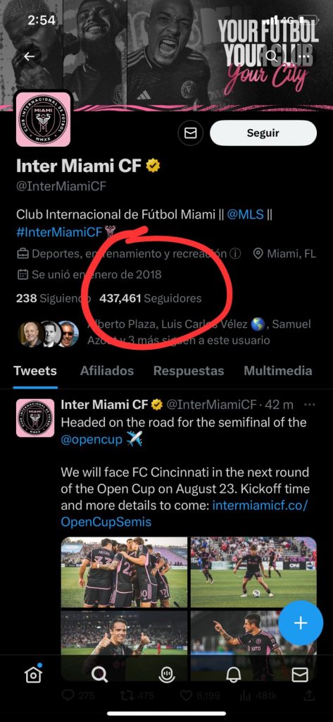 Redes sociales del Ínter de Miami