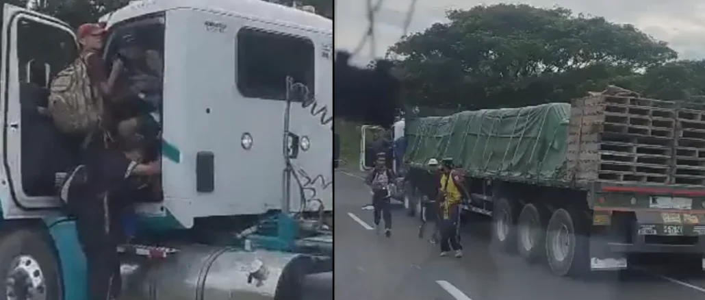 En el video se observa como los supuestos hinchas bajaban del camión con varios elementos hurtados.