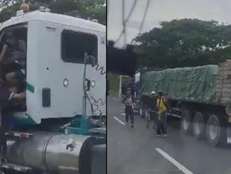 En el video se observa como los supuestos hinchas bajaban del camión con varios elementos hurtados.