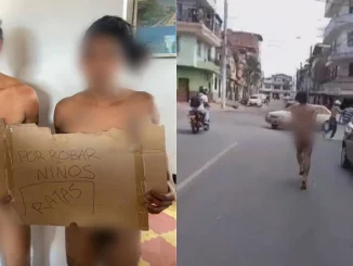 En los videos se ve como las personas obligan a los supuestos ladrones a correr por las calles del barrio El Faraón, en Manrique.