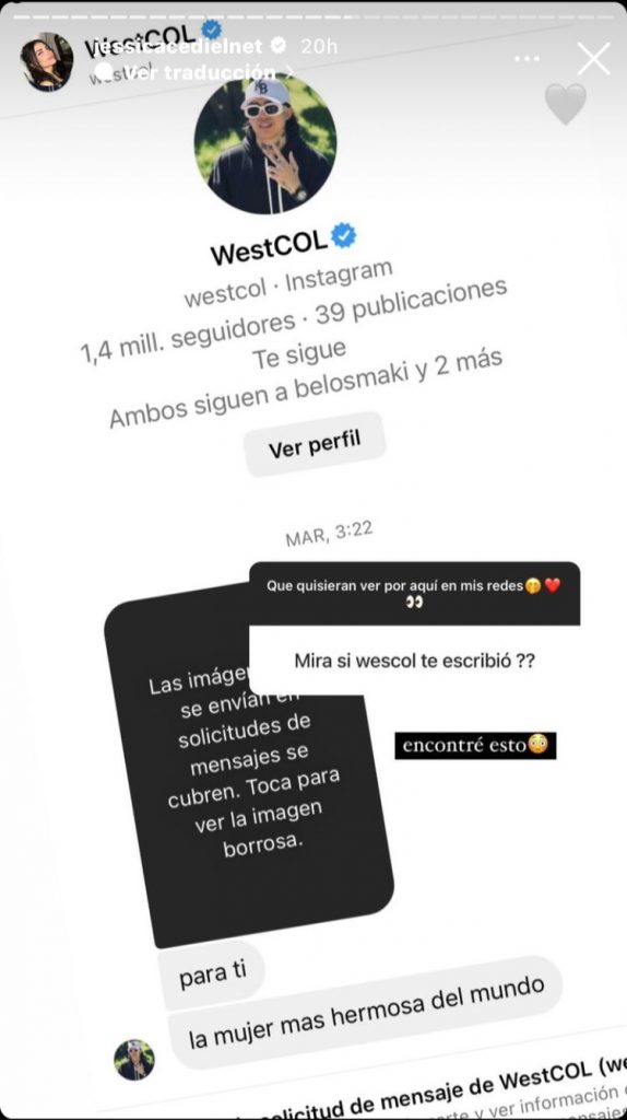 Westcol, Jessica Cediel, chat, evidencia, romance, foto, vitral, redes sociales, Instagram, presentadora, influenciador, Q’Hubo Medellín, Q’Hubo de hoy 